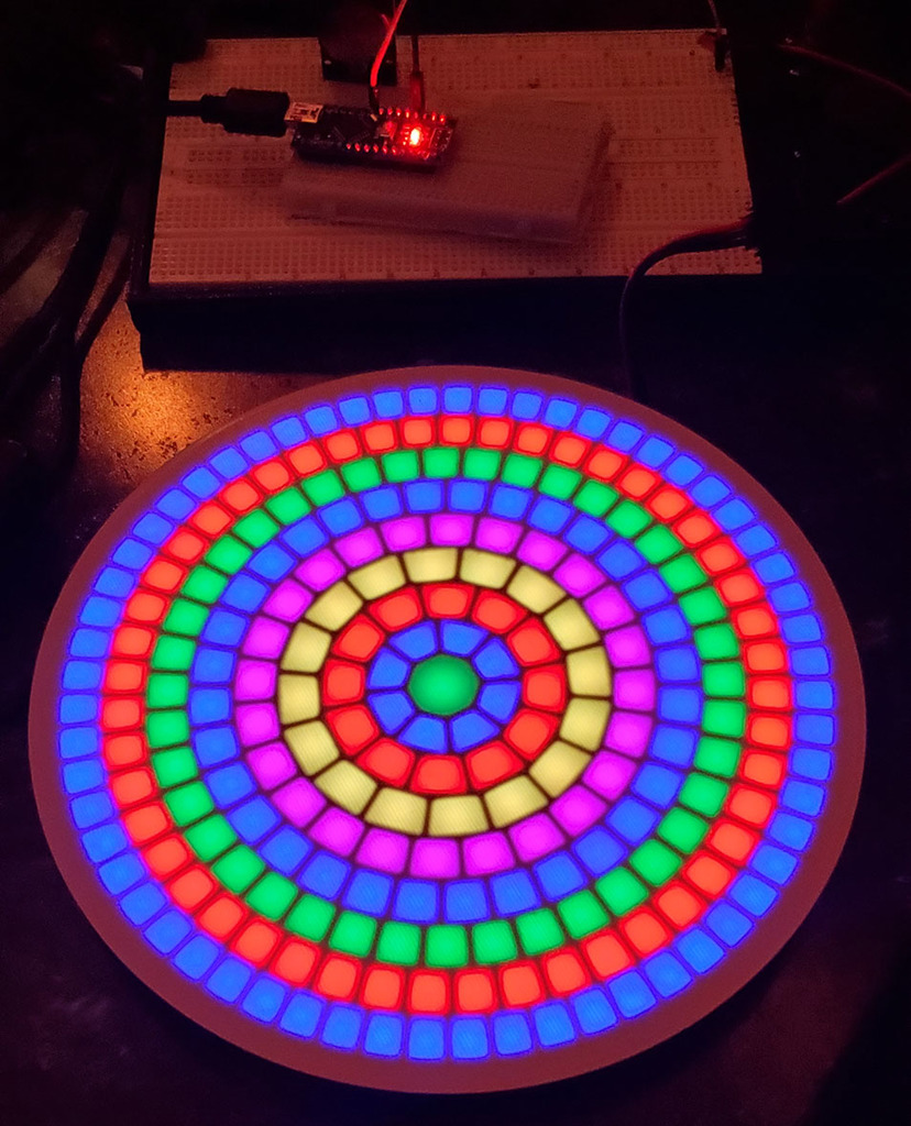 A Display Case for WS2812B 241 LEDs 9 Rings with clock code
