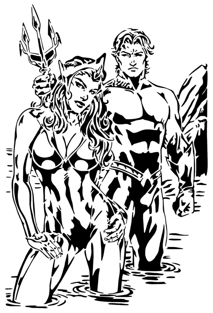 Aquaman and Mera stencil