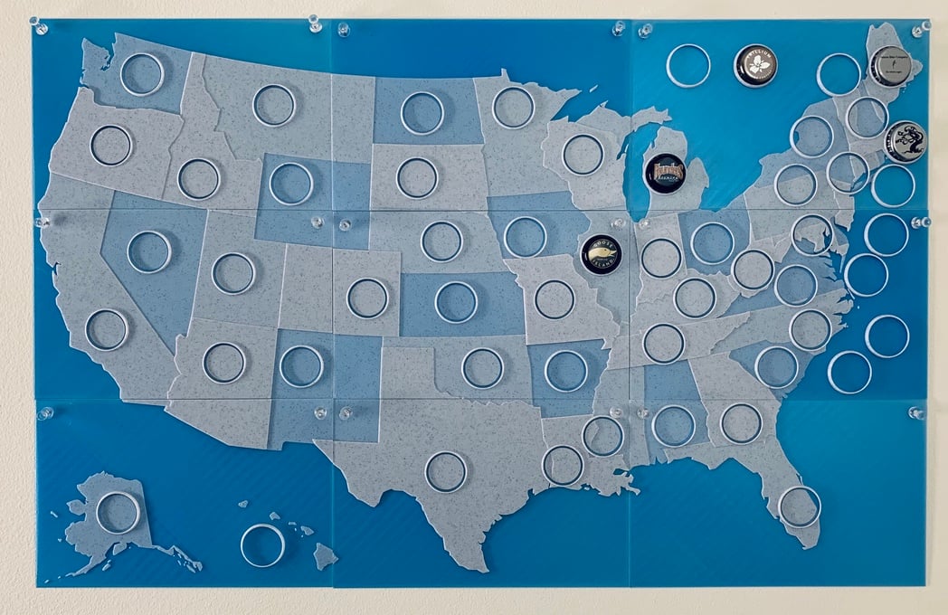 Beer bottle cap US map