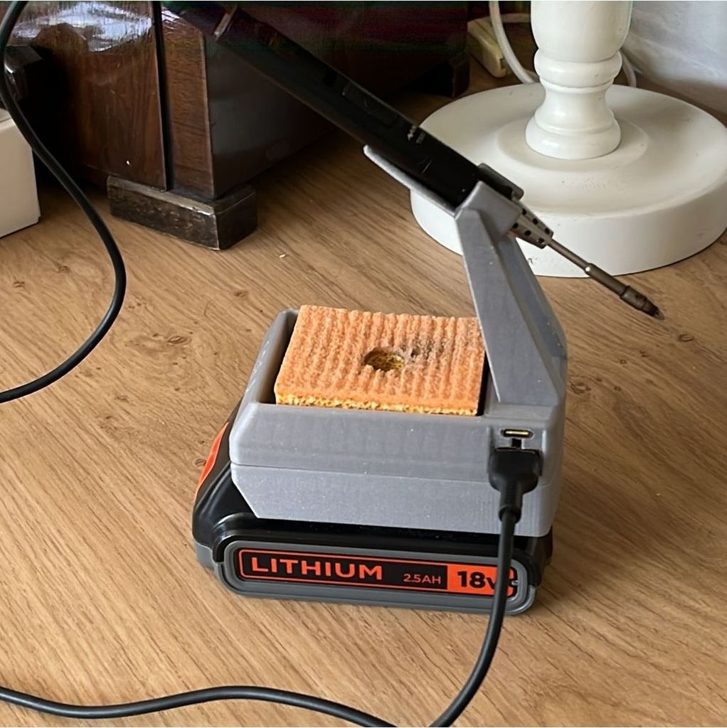 TS80 soldering iron stand on Black and Decker Li-ion battery