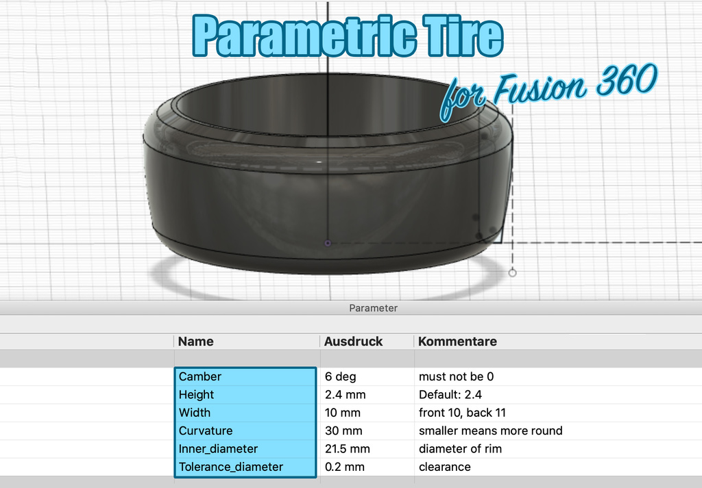 Parametric tire for RC Drift (K989, Mini Z etc.) in Fusion360