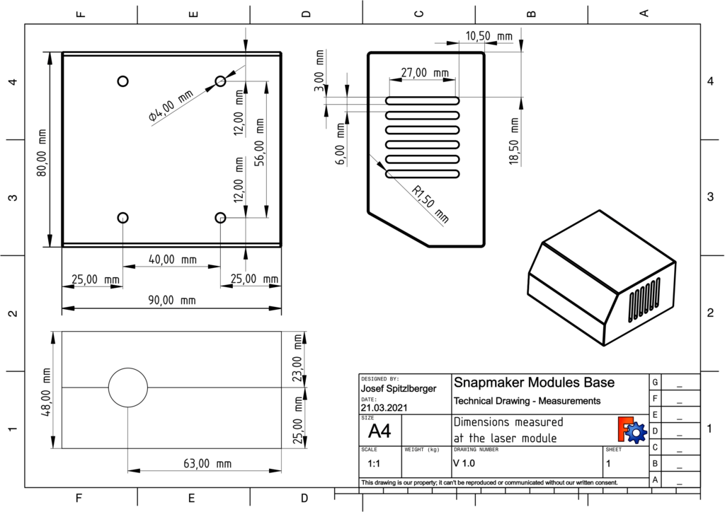 Snapmaker Dimensions Technical Drawings