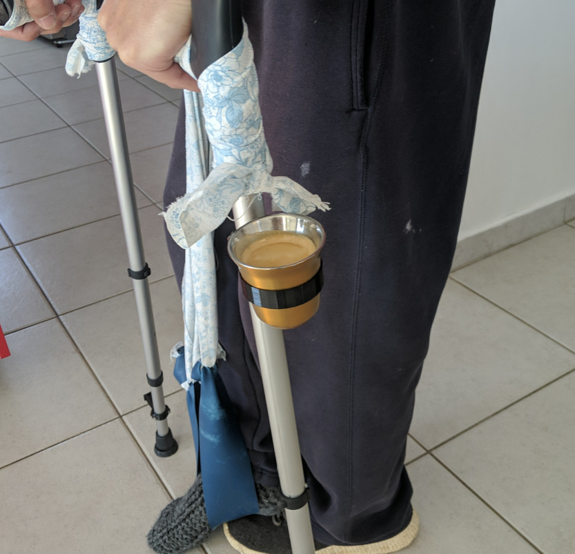 Crutches Nespresso cup holder