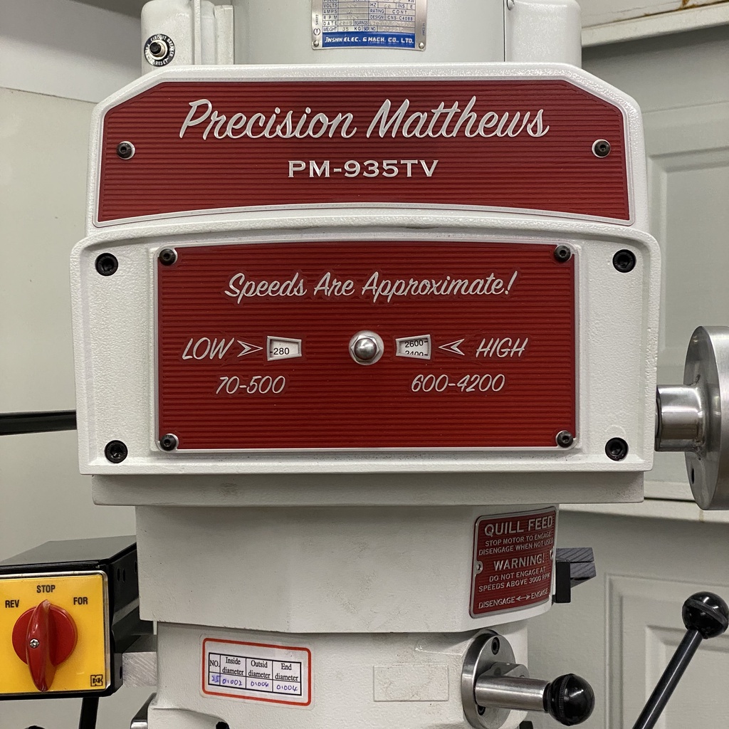 Precision Matthews Milling Machine PM-935TV(S) Name and Instruction Plates