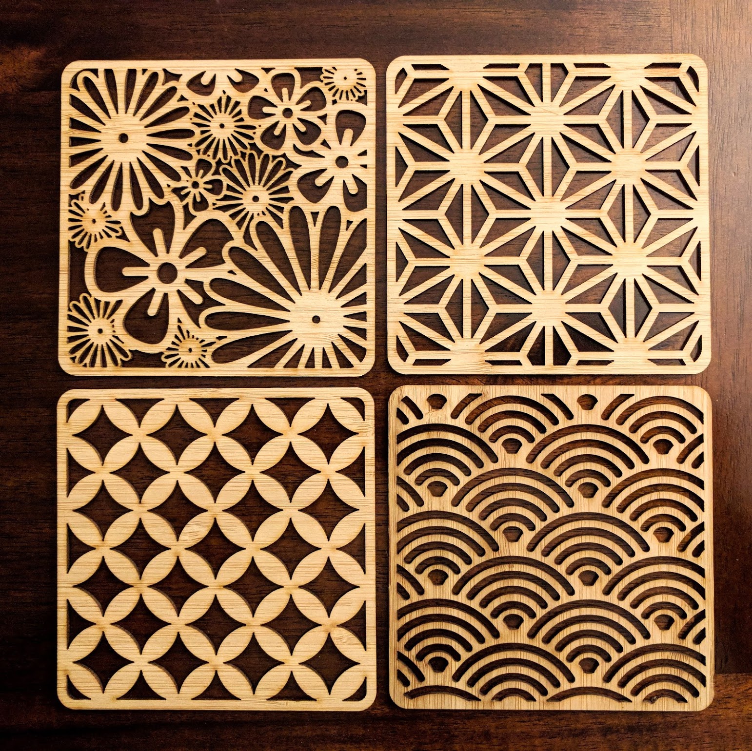 Laser Cut Japanese Pattern Coasters