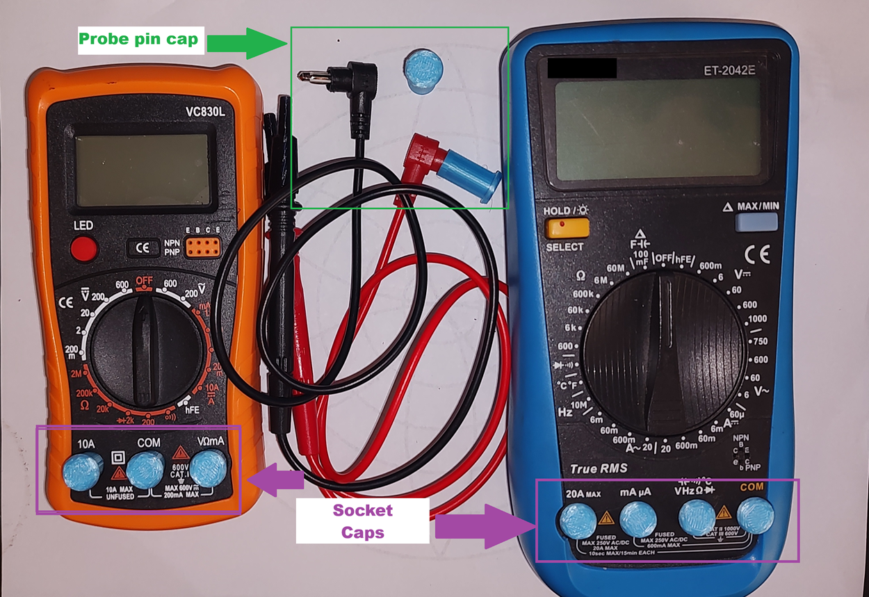 Remix: Cap for bare tip multimeter probe and  Multimeter Socket Cap