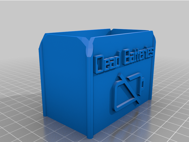 This is an image of a blue, 3D printed box for Recycling Batteries.  