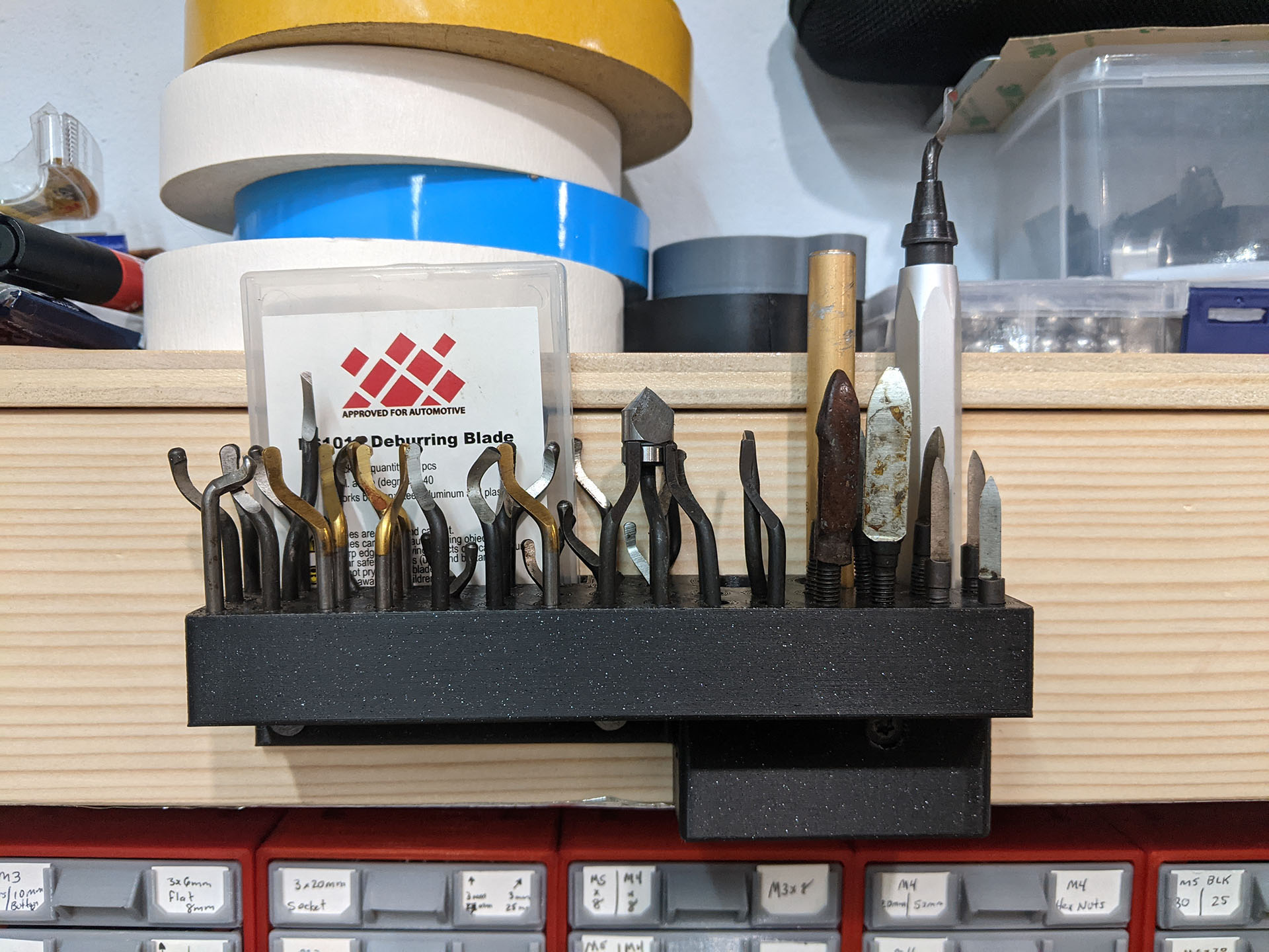 Deburring tool storage and wall holder