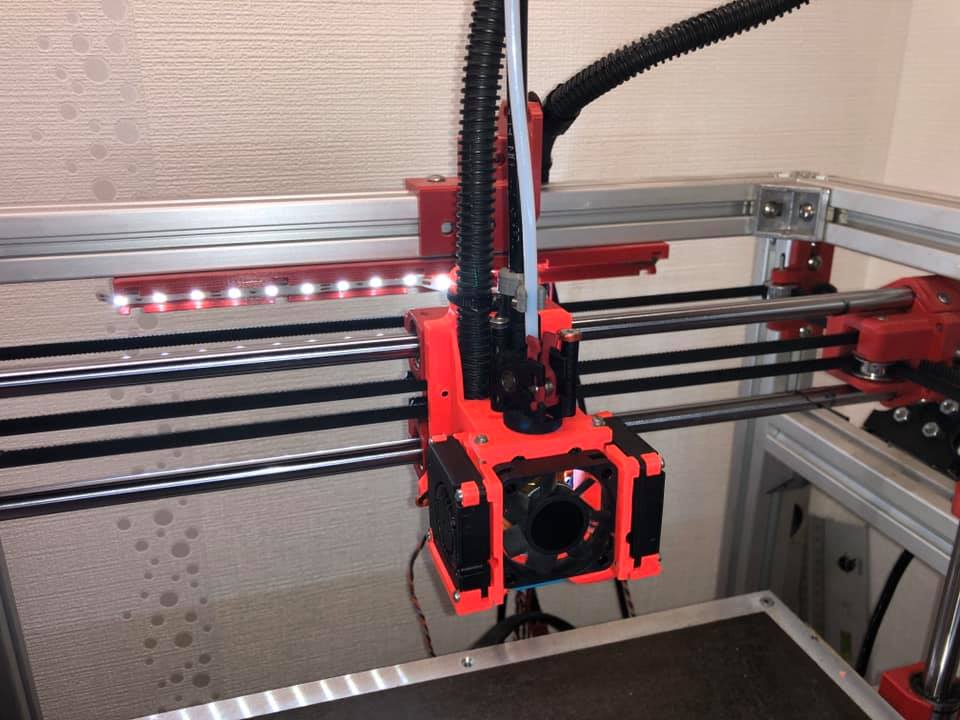 Hypercube Evolution/RS adjustable Fan Duct E3D Mount Zesty Nimble or Simple Bowden with LED Lightbar
