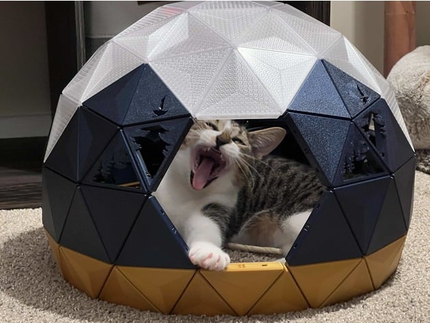 Geodesic Dome Cat House Pine Tree Cutouts