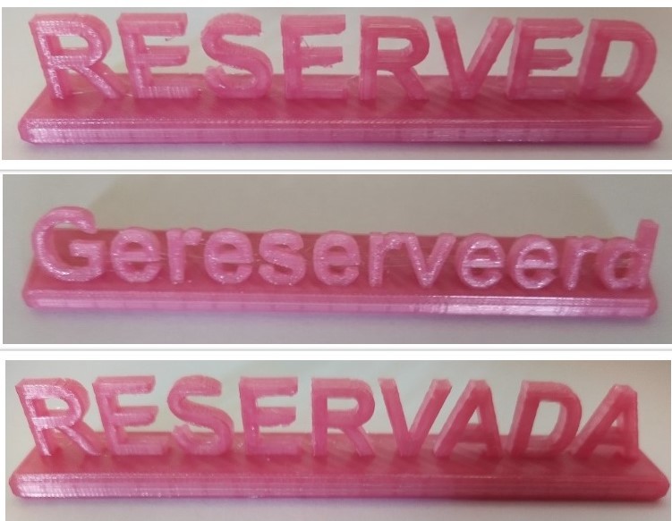Reserved Table Sign (English, Spanish, Portuguese, Dutch)