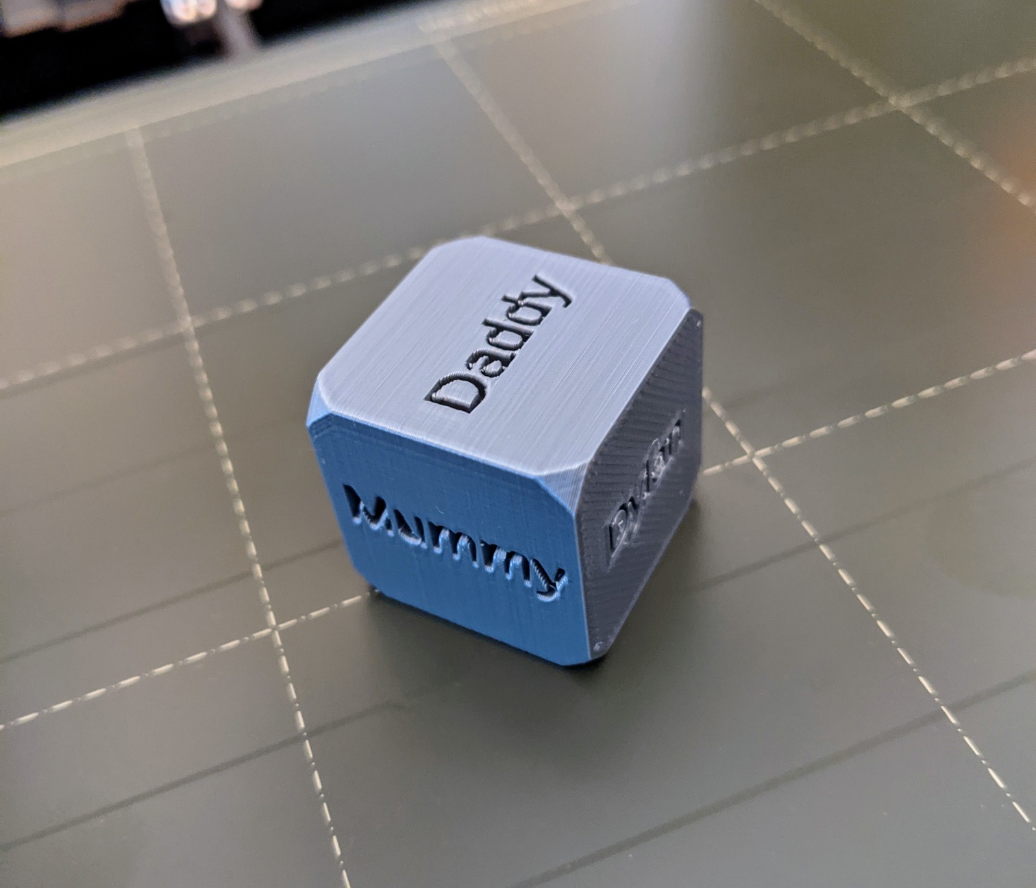 A six-sided die with customisable words on each face