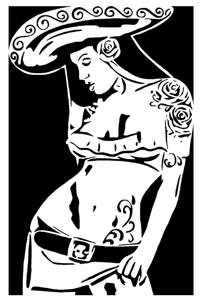 Sombrero girl stencil 3