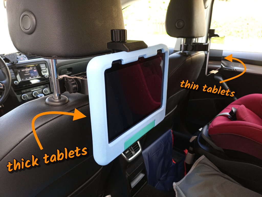 Universal tablet holder for cars/headrest (fully printable)