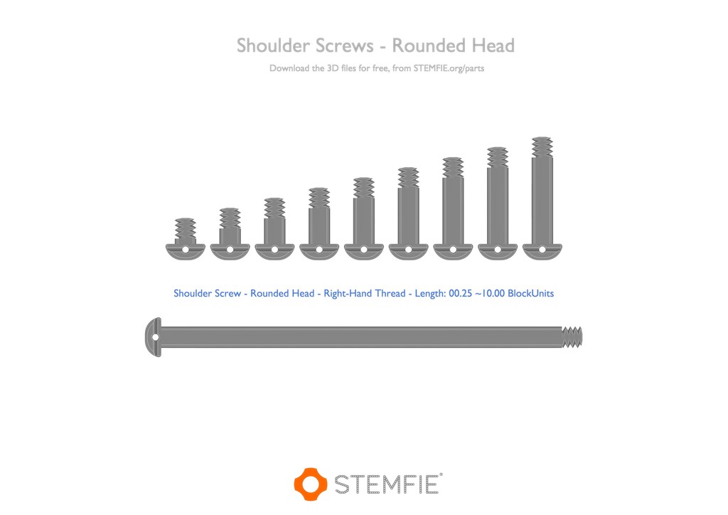 STEMFIE - Fasteners - Shoulder Screws - Rounded Head