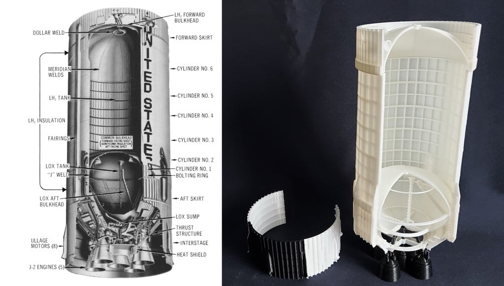 Saturn V 2nd stage cutaway model detailed