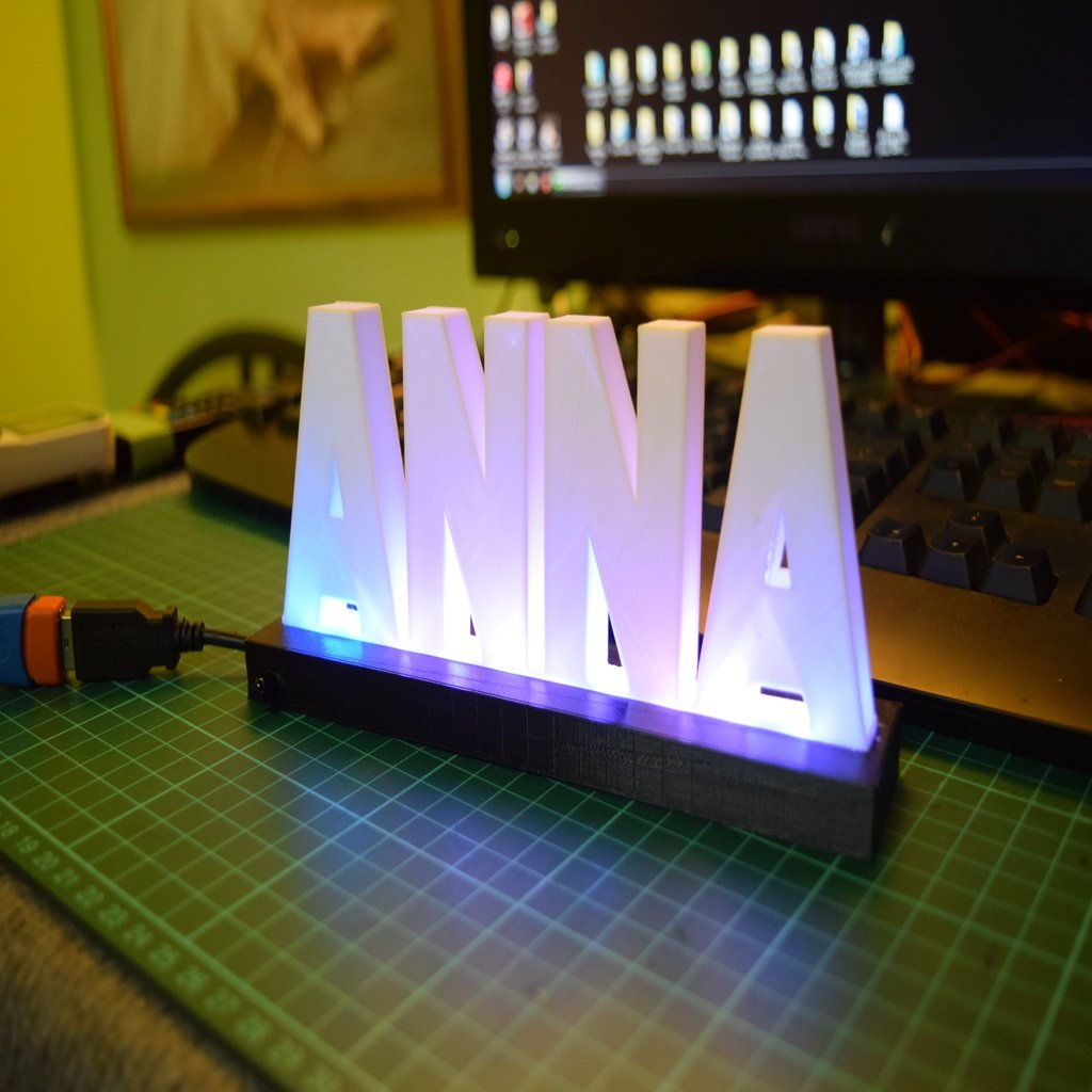 3D Printed Name Desktop Display with RGB Lights