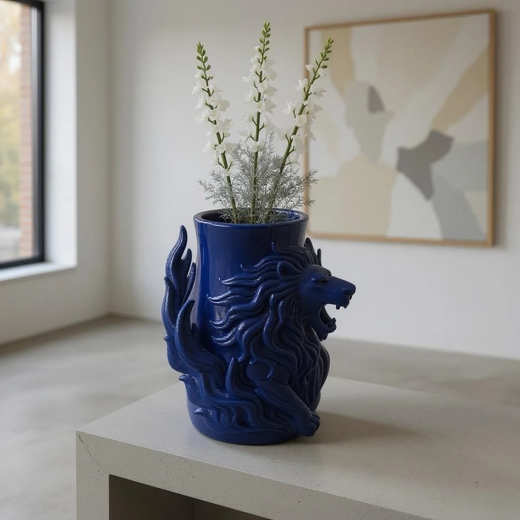 Miniatura 2 do modelo 3D Midnight Majesty – Royal Blue Lion Vase"
