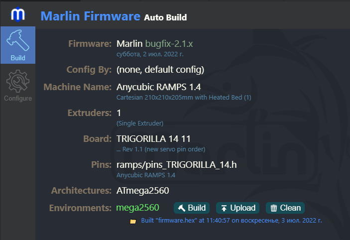 Marlin 2.1.*-bugfix firmware for AnyCubic i3 Mega/Mega  S with ТМС2208/2225+DRV8825E0+BMG+MBL.