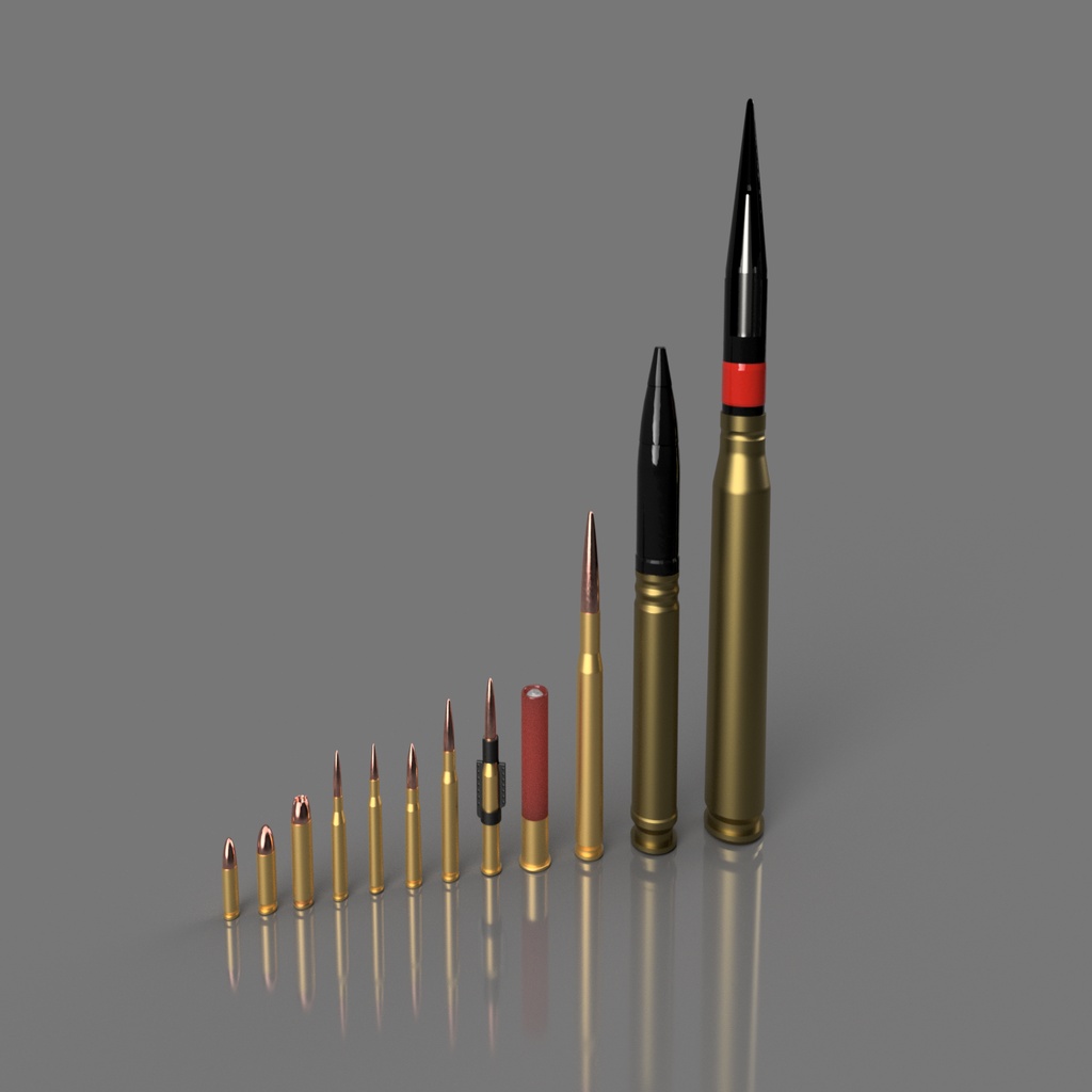 Different bullets/ shells - 9mm to 30mm