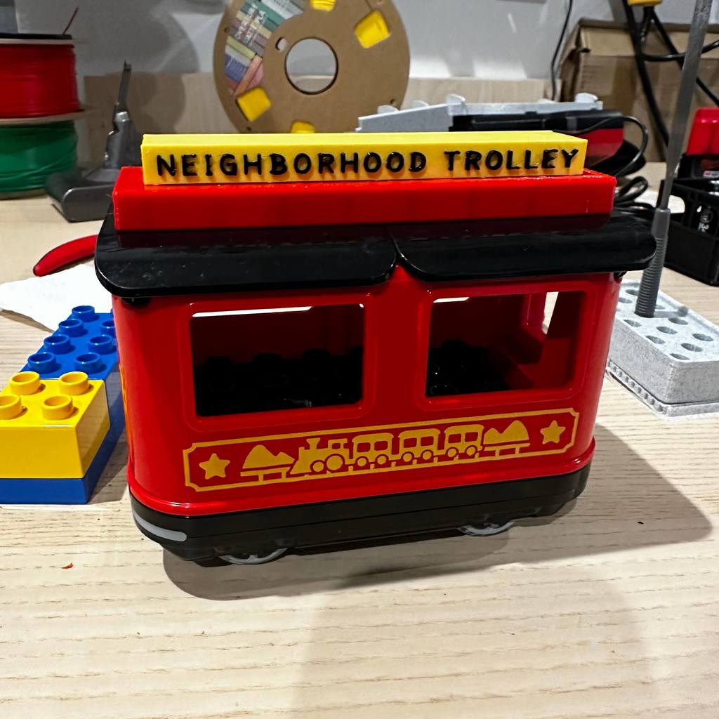 Mr Roger's Trolley sign for Duplo Lego Train