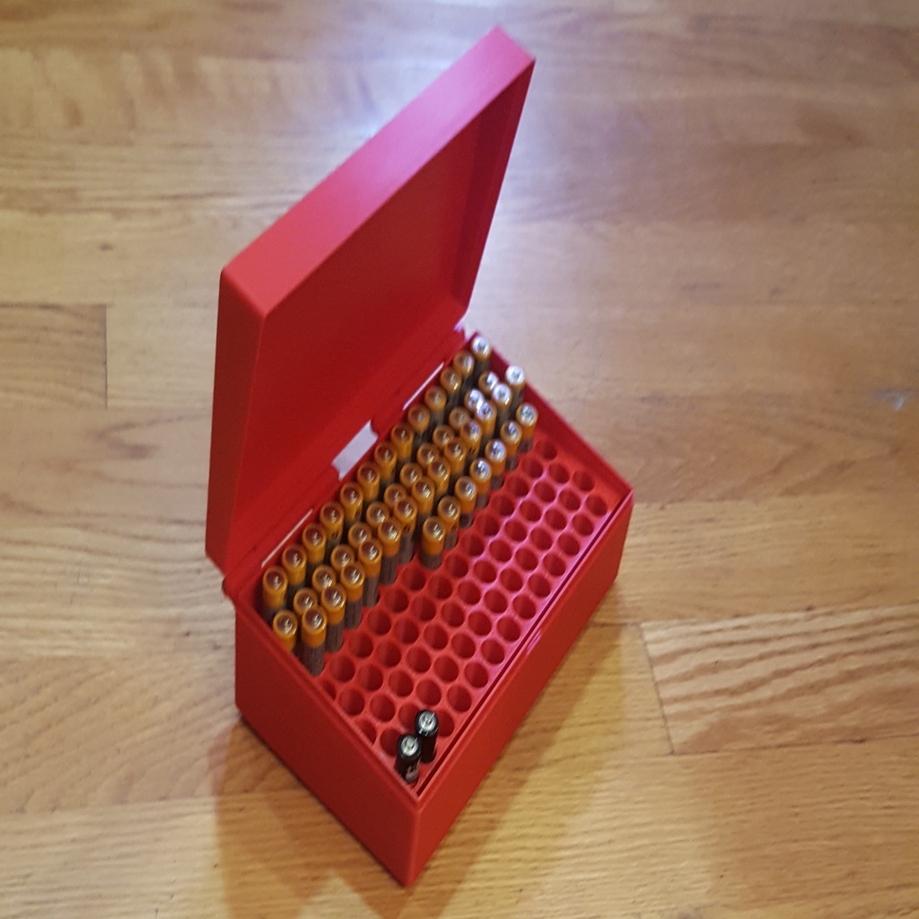 Box for AA and AAA Batteries, Hinged Lid, OpenSCAD source