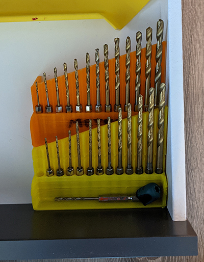 Drill bit rack (low angle for drawers)