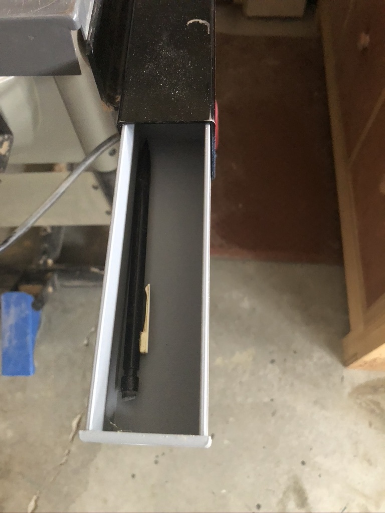 Drawer for table saw rail