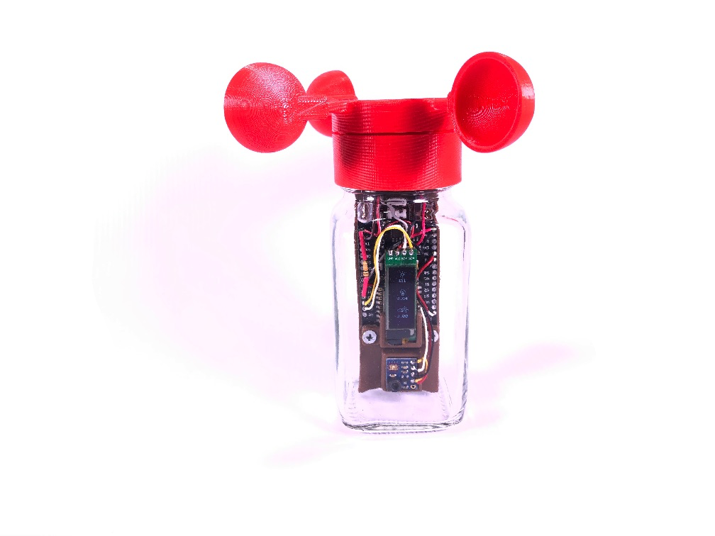 Anemometer and UV light sensor in a jar lid