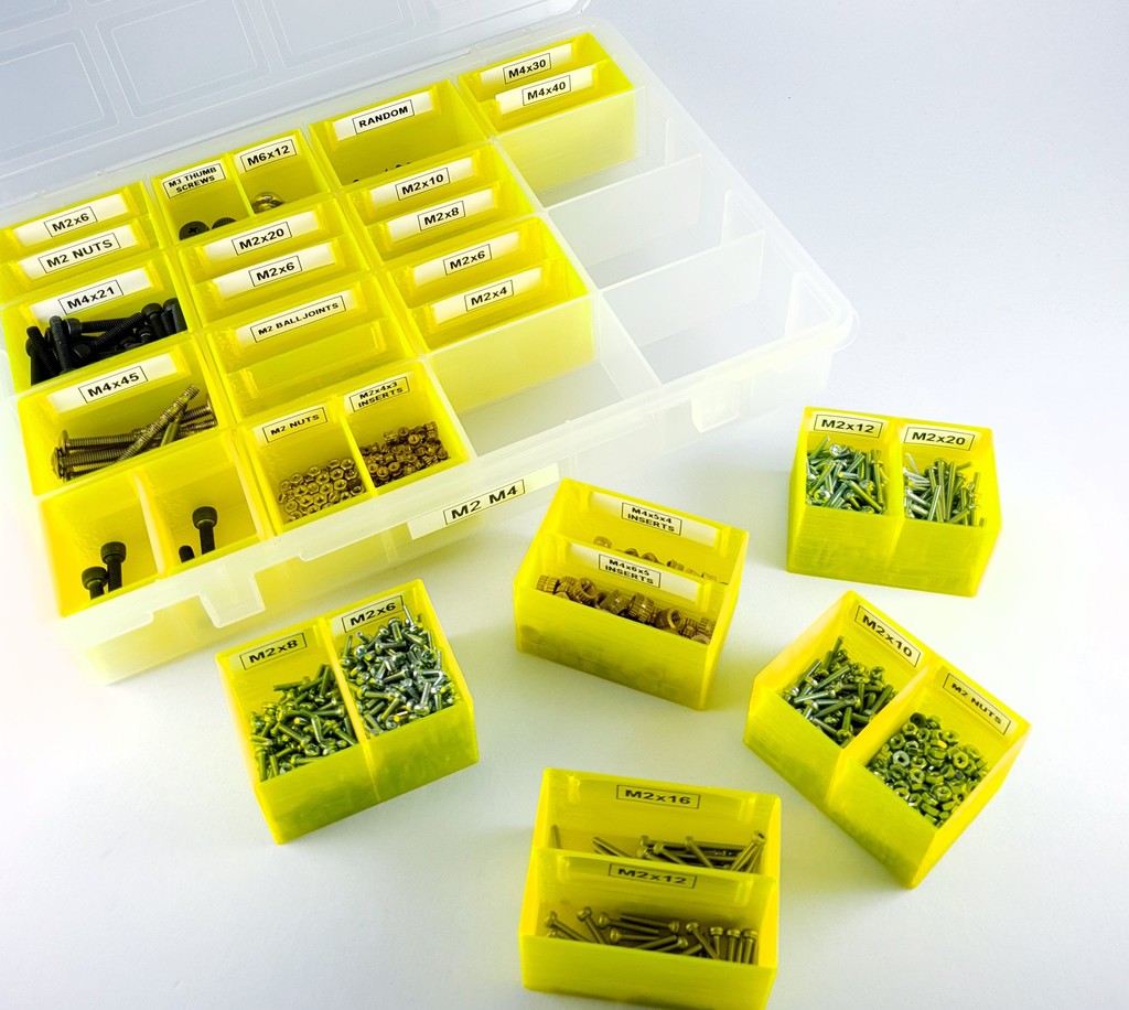 Small boxes with labeled compartments