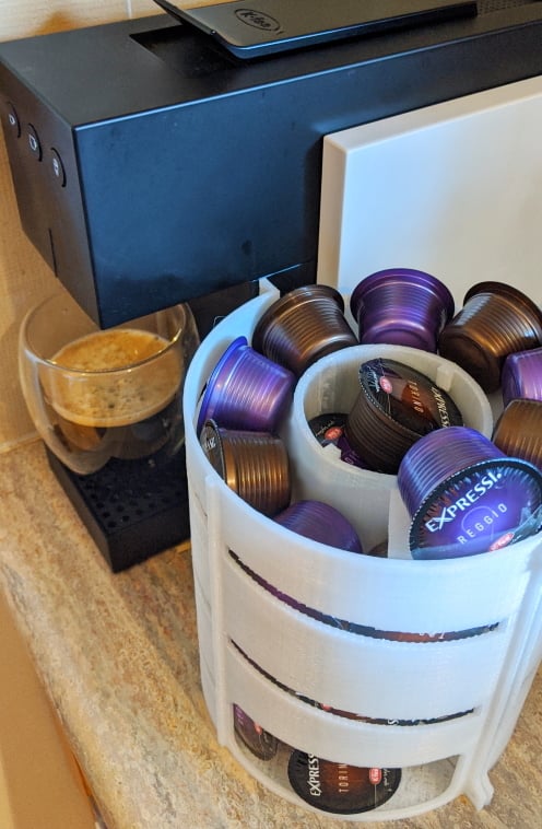 Spiral coffee capsule dispenser (aldi k-fee, nespresso)