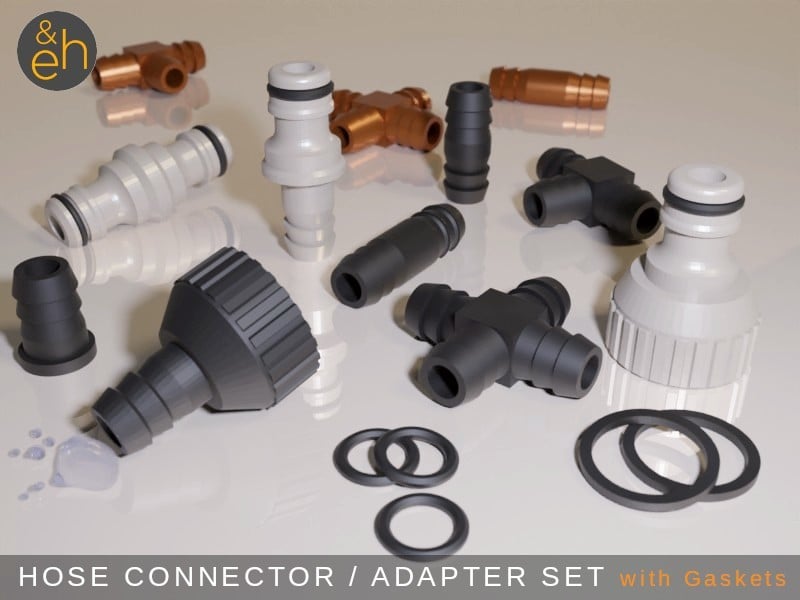 Hose Connector / Adapter Set - Gardena (R) Quick-Connect Compatible, 3/4" Faucets, and 1/2" Hoses 