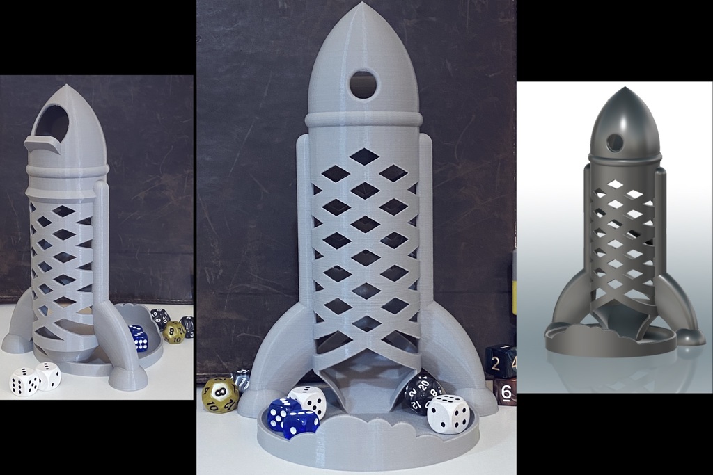 Spaceship / Rocket Dice Tower with catch tray