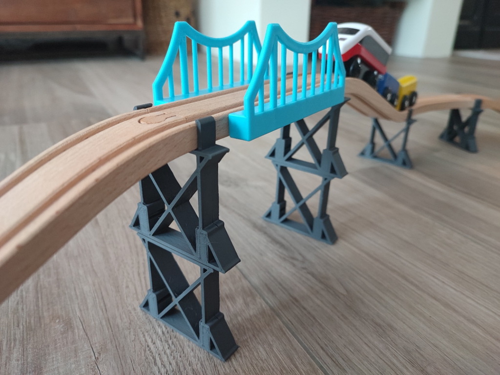 Stackable wooden train track support