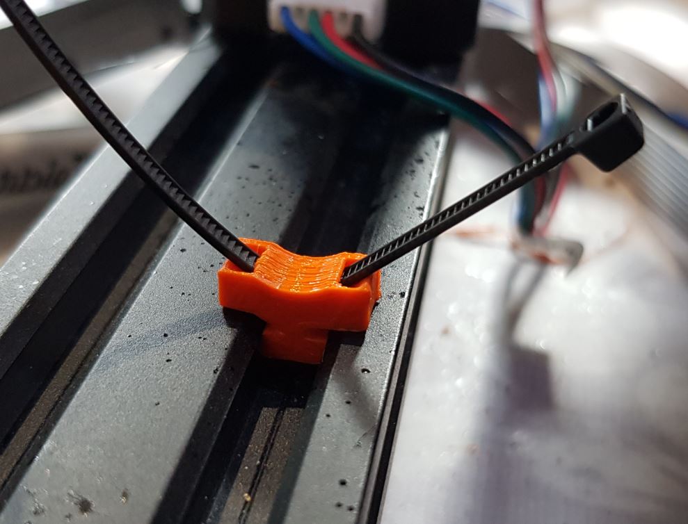 Cable tie base for V slot extrusion - plus installation tool