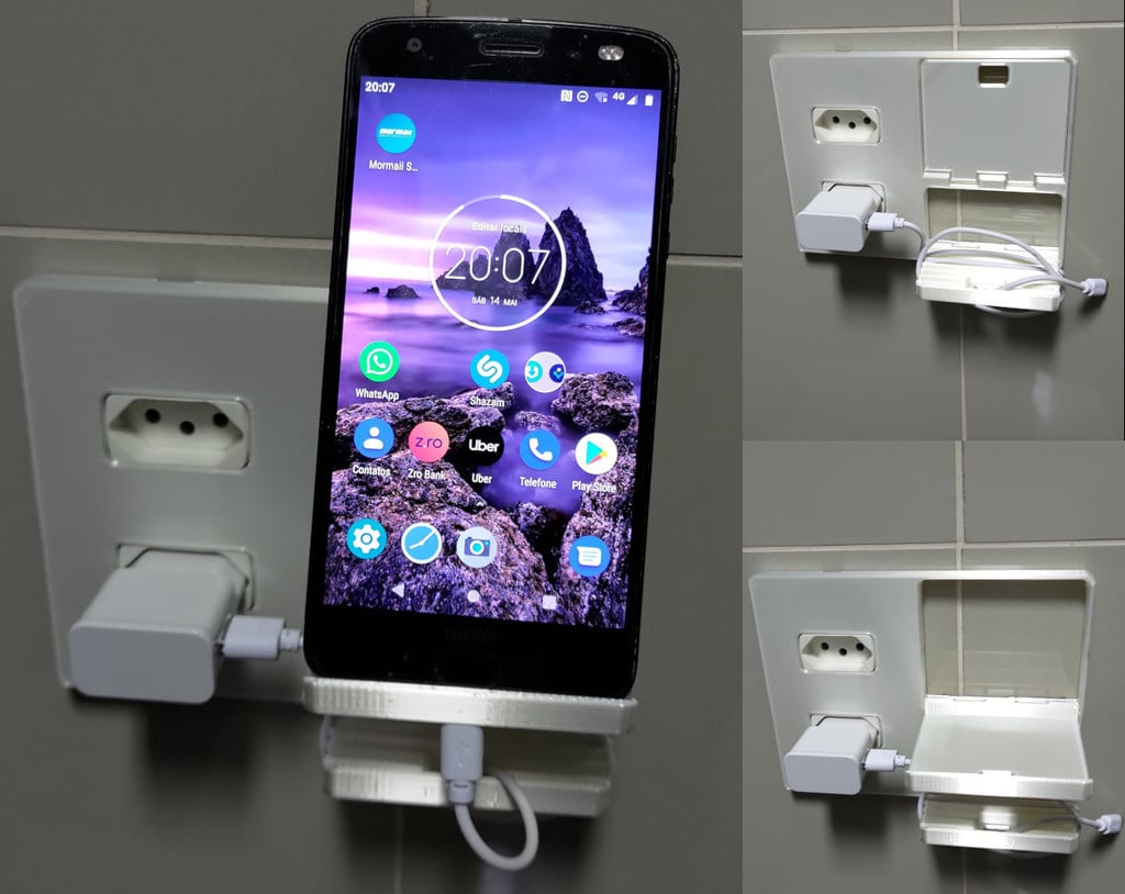 Wall-mounted Folding Phone Stand + Outlet Faceplate