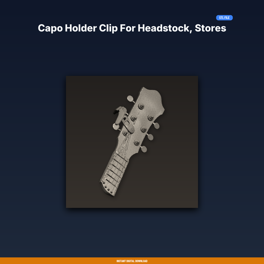 Capo Holder Clip For Headstock, Stores Capo On Guitar, Always Accessible - STL File for 3D Printing
