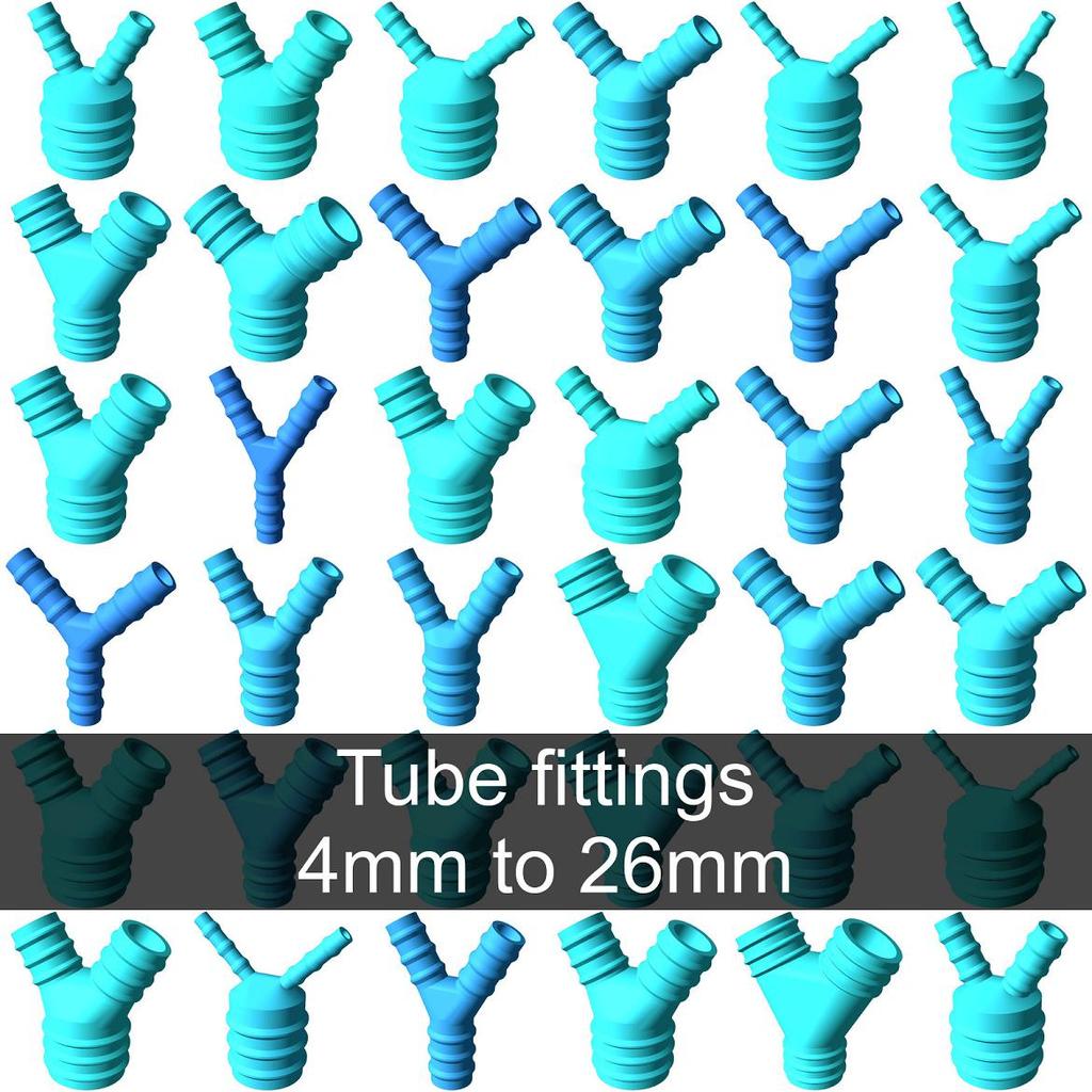Tube Y connector / splitter fittings 4mm-24mm sizes