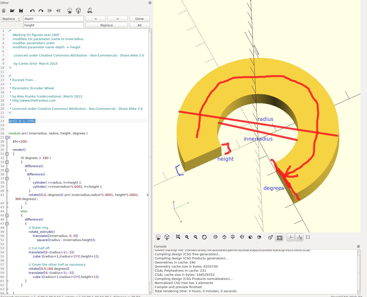 Arc module for openscad