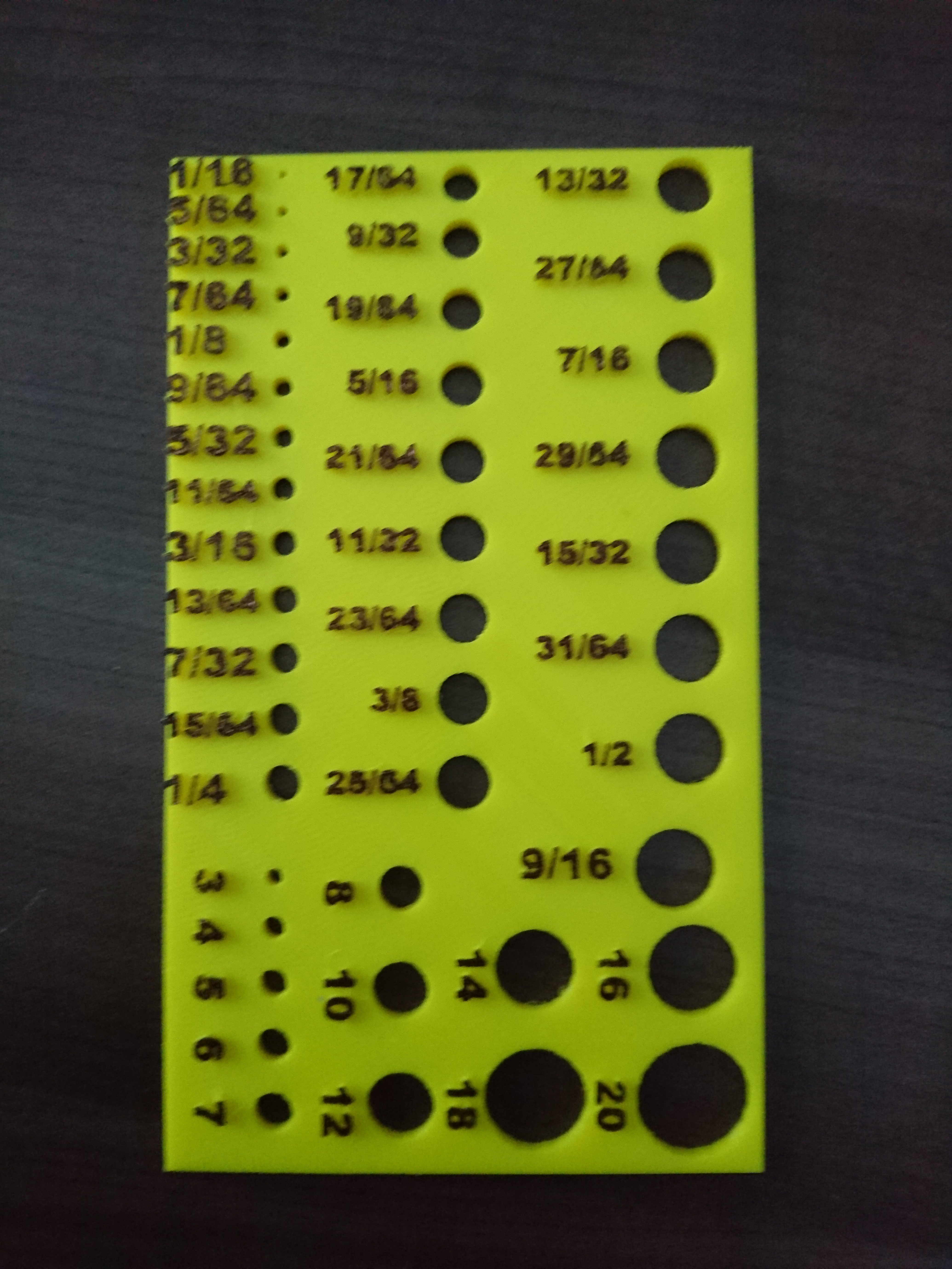 hole gauge for bolts, imperial and metric