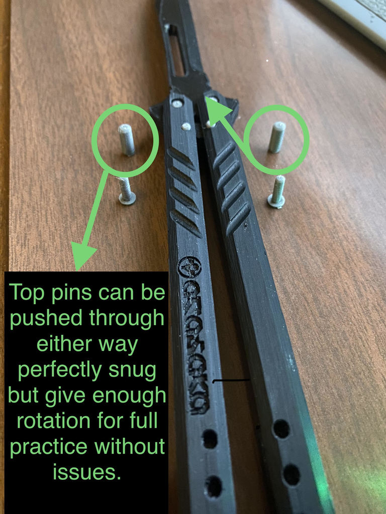 3D Printable Assembly Bolts/Rod Fittings for Butterfly / Balisong - Remix (cyberpunk Arasaka logo)