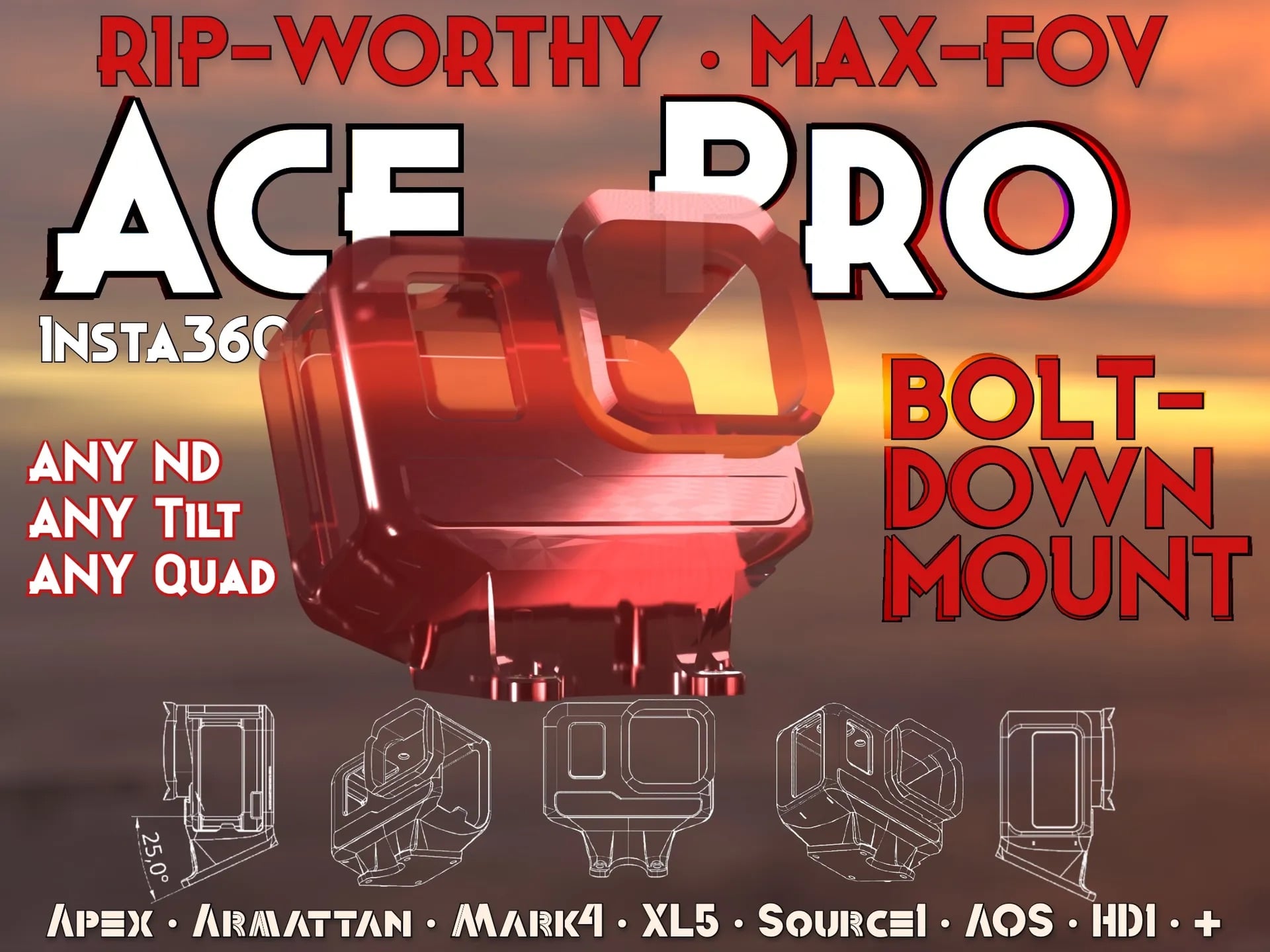 FPV Ace Pro, Insta360 TPU Drone Mounts, Max FOV