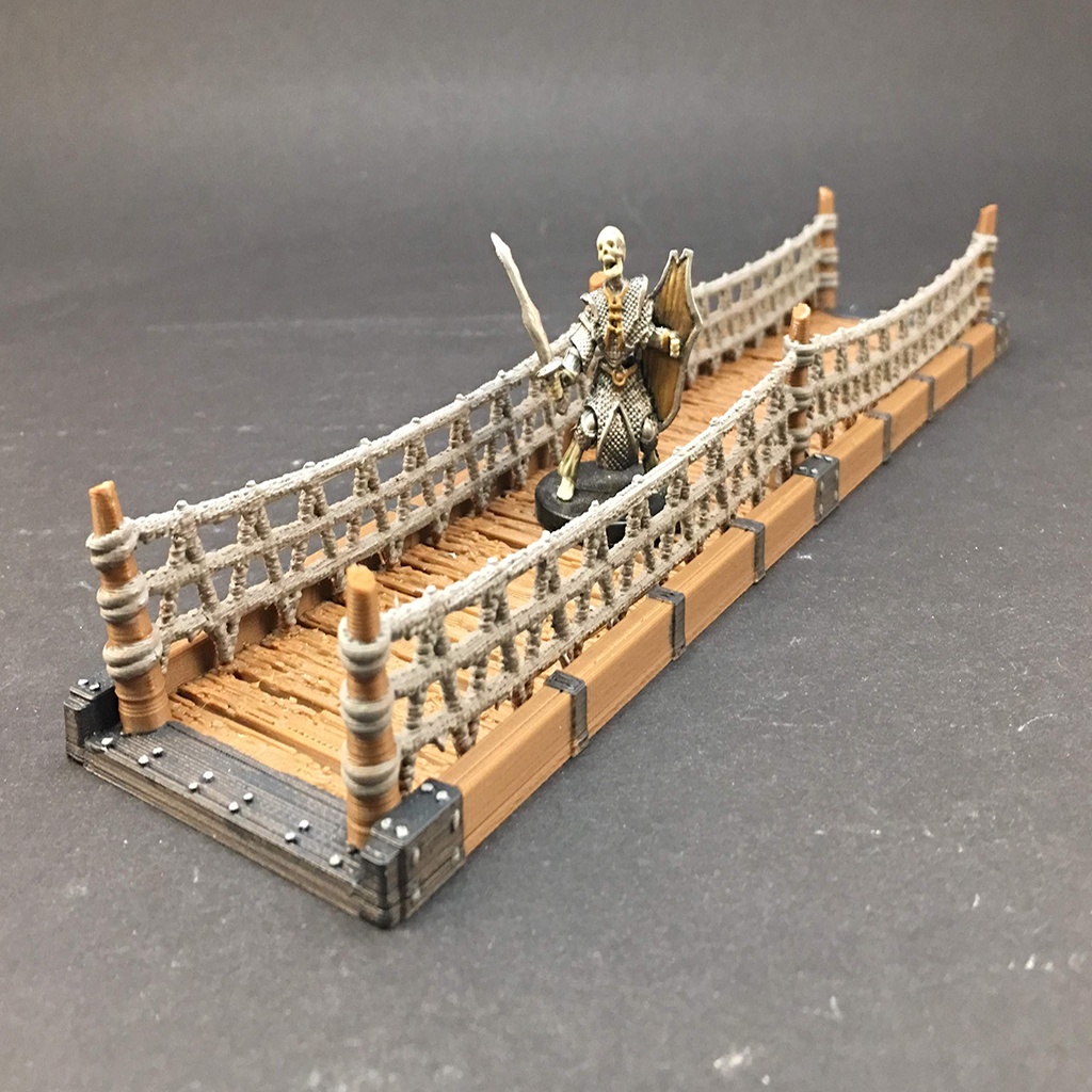 Wood Bridge with rope railings for 28mm miniatures gaming