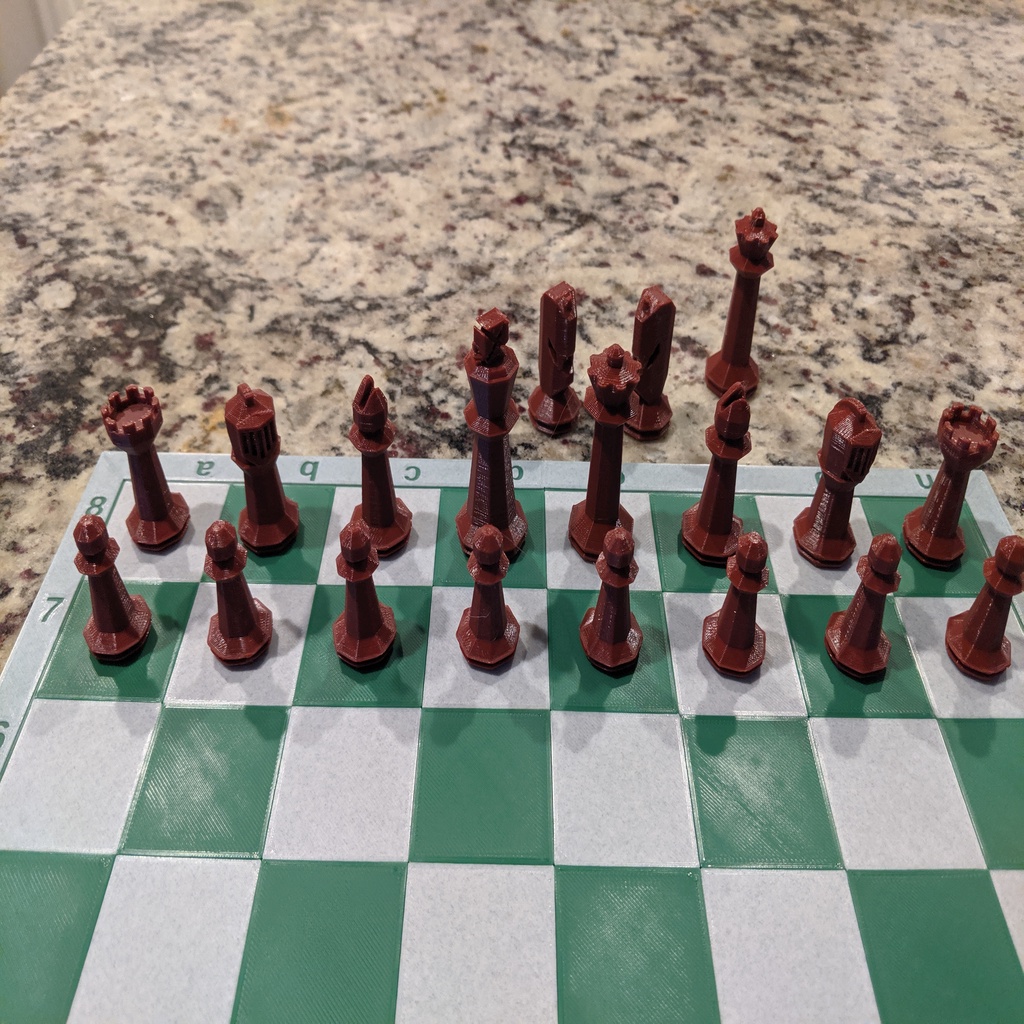 OpenSCAD chess set with alternate knight (Non-magnetic)