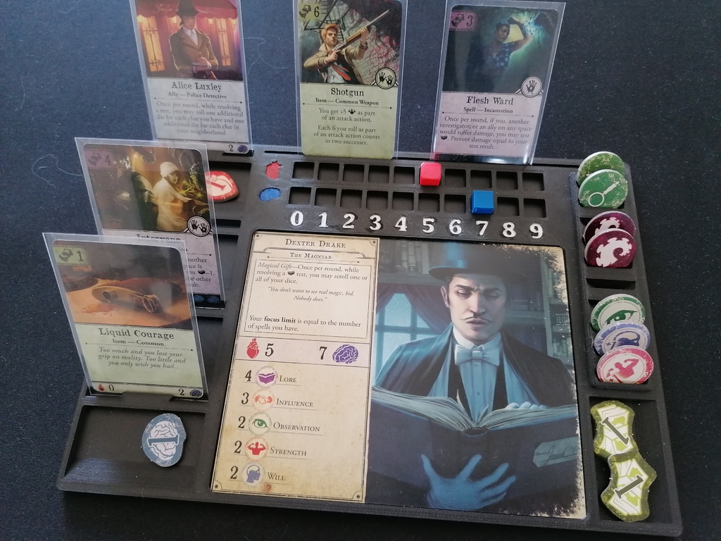 Arkham Horror 3rd Ed. Player Dashboard for sleeved cards