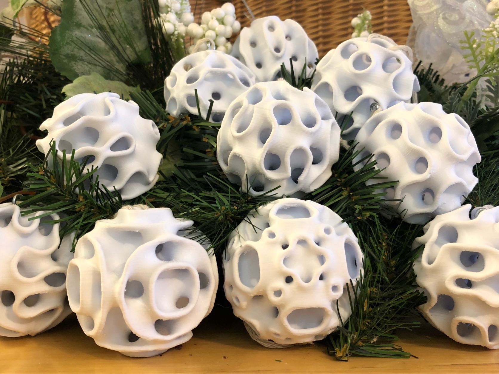 Ten Minimal Surface Ornaments and Spheres