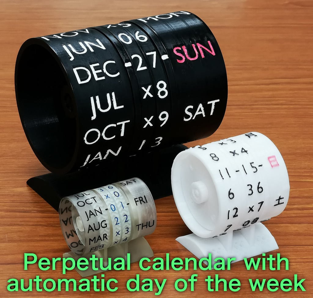 Perpetual calendar with mechanically automatic day of the week