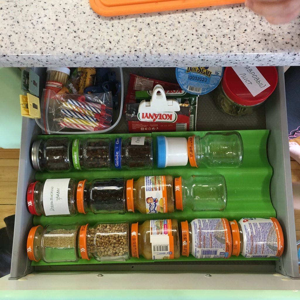 Kitchen drawer spice jars inserts