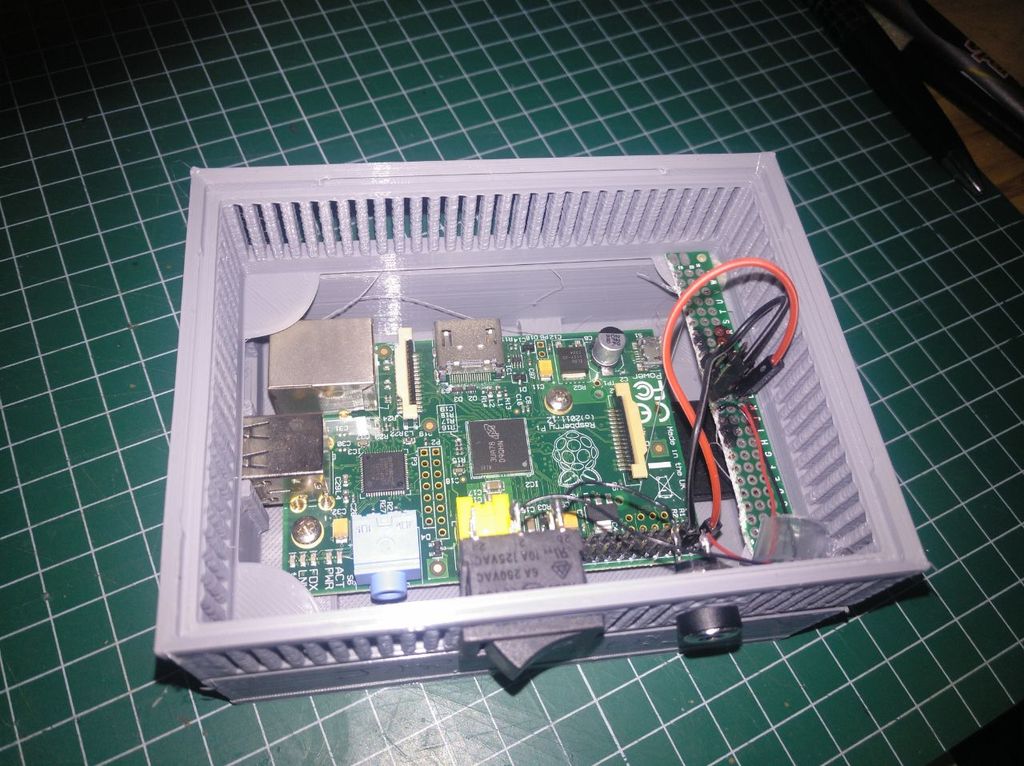 Modified Vent for "The Stack - Modular Raspberry Pi Case", with holes for switch and a 3.5 mm connector