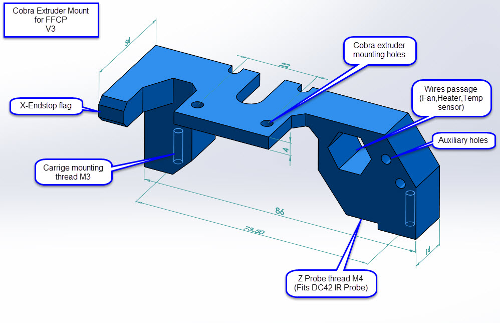 Cobra extruder Mount for FlashForge Creator Pro